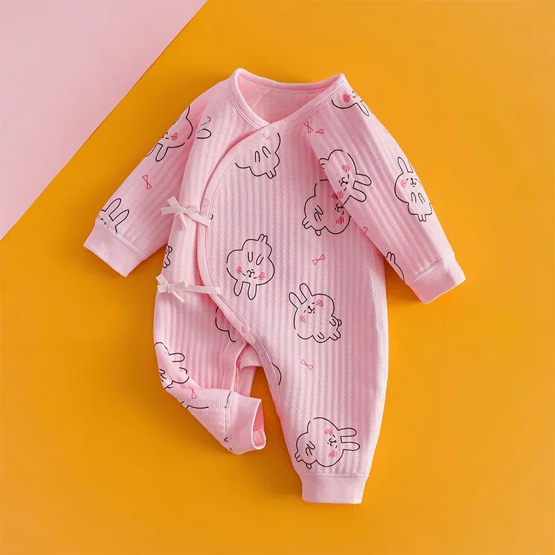 Cute Onesies for Babies Lace-up Three-layer Thermal Quilted Boneless Blouse Organic Baby Bodysuits Trendy Toddler Rompers