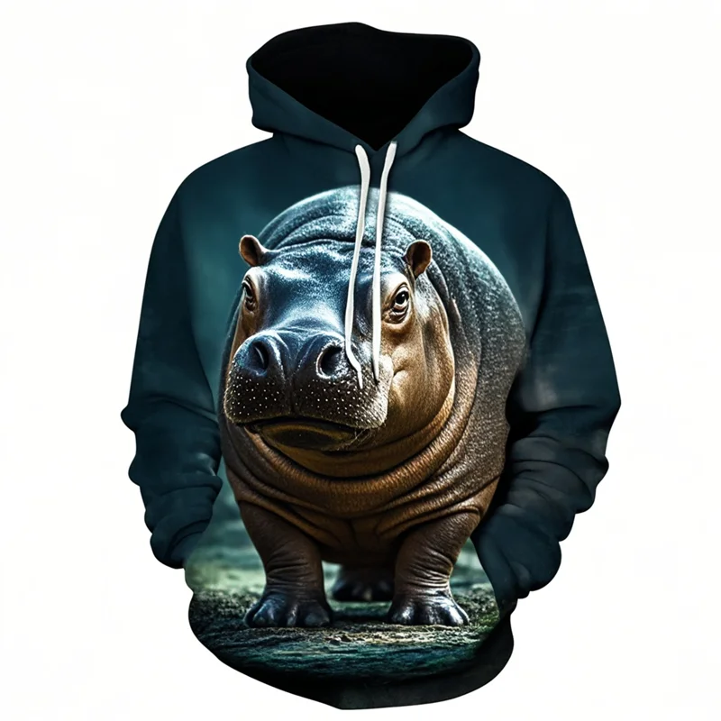 Sudaderas con capucha Unisex con estampado 3D de hipopótamo Animal, sudaderas con personalidad, Tops de gran tamaño, moda informal, lindo hipopótamo