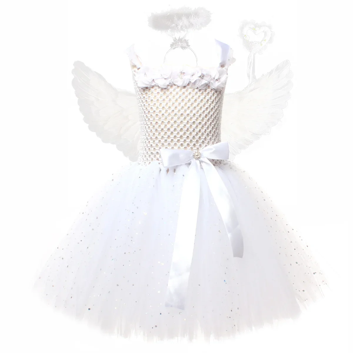 Weißes Engel-Tutu-Kostüm für Mädchen, Prinzessin, Fee, Cosplay-Kleid mit Flügeln, Halloween-Kostüme für Kinder, Mädchen-Kleidung, Outfit 2–12 Jahre