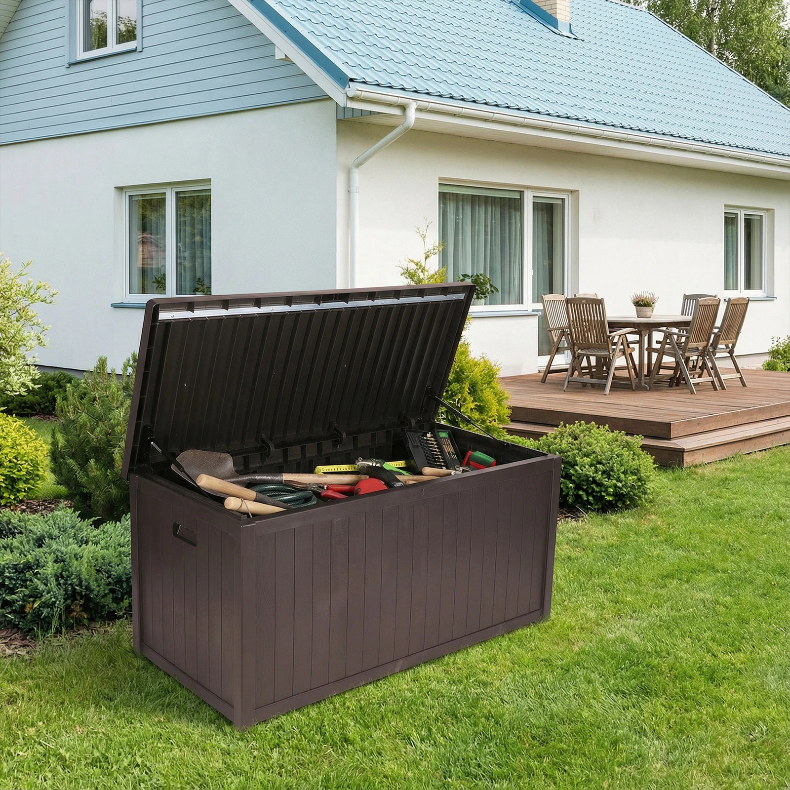 Large Deck Storage Box UV-Resistant Organization and Storage Box Waterproof for Furniture Outdoor Cushions Garden Tools