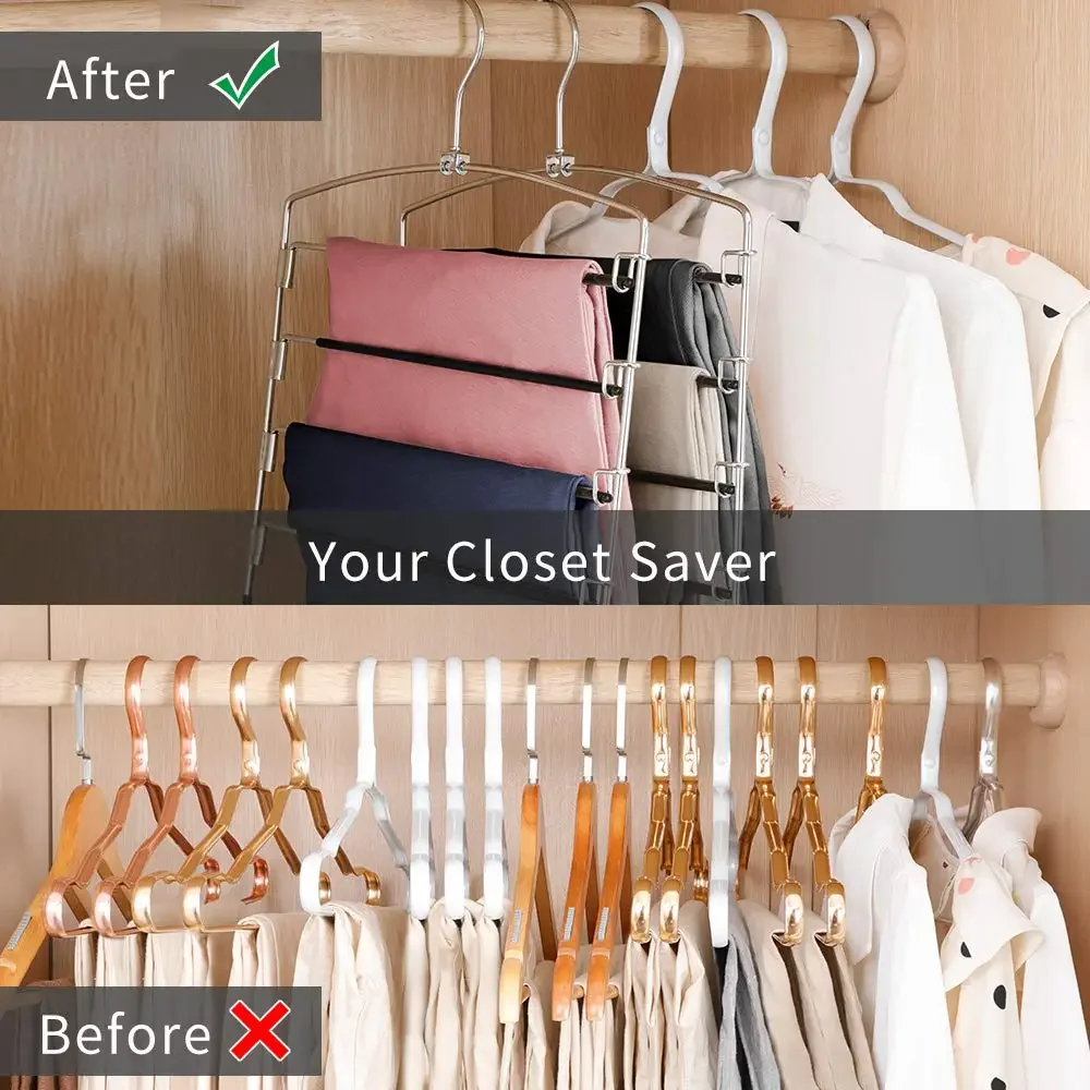 Multi-Layer Swing Arm Pants Rack Stainless Steel Space Saver Hangers Closet Storage Organizer for Jeans Trouser Tie Slack Clothe