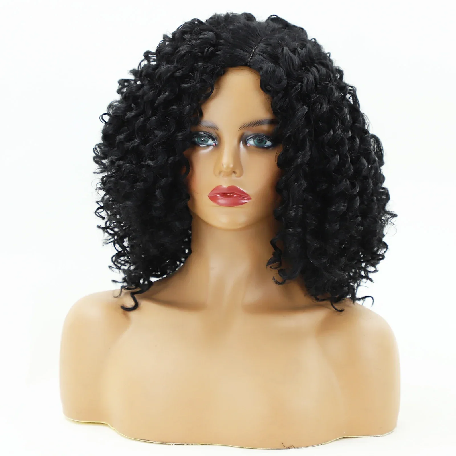 Fashion Short Kinky Curly Wig for Black Women Soft & Healthy Black Synthetic Afro Curly Bob Wig Natural As Real Hair Party Wigs