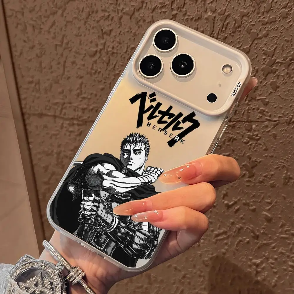 B-Berserk G-Guts Anime Telefoonhoesje voor iPhone 17 16 15 14 13 12 11 Pro Max Zwart Paars Mat Laser Metallic Aurora Funda