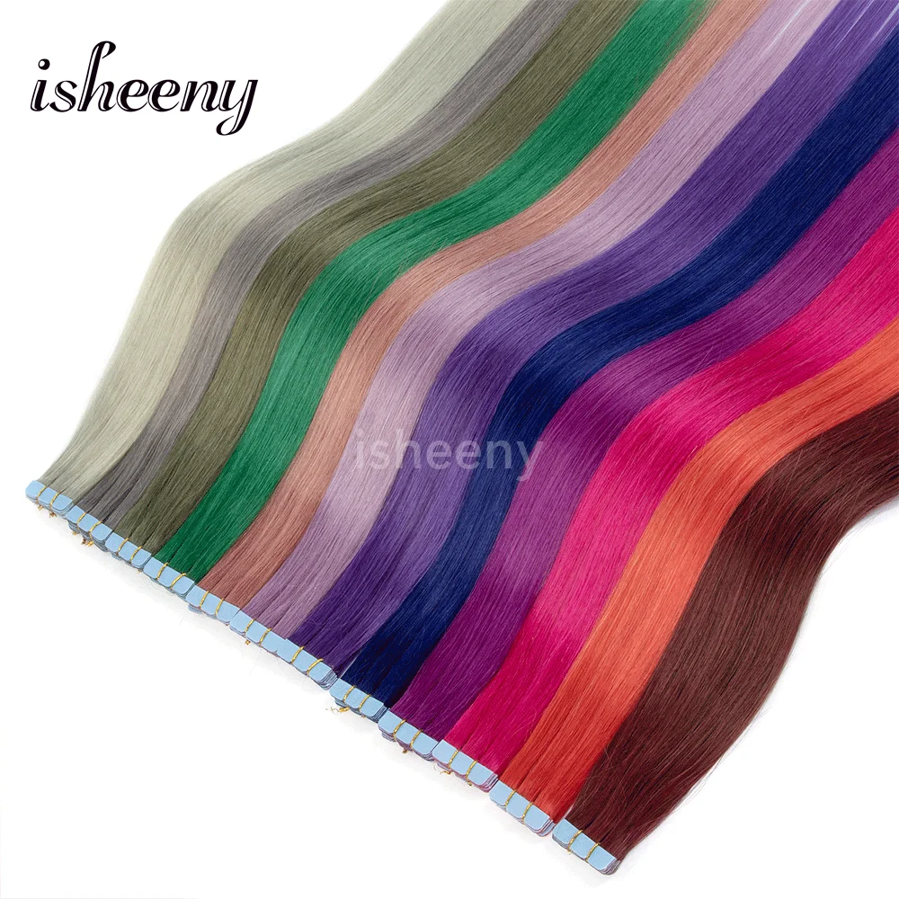 Fancy Colors Mini Tape in Human Hair 12inch-20inch Natural Striaght Machine Remy Seamless Tape in Hair for Outlet Hairstyle