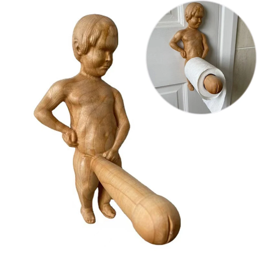 

Funny Penis Toilet Paper Holder Wooden Naked Man Wall Mounted Tissue Roll Shelf Bachelor Home Decor Creative Rolls Organizer