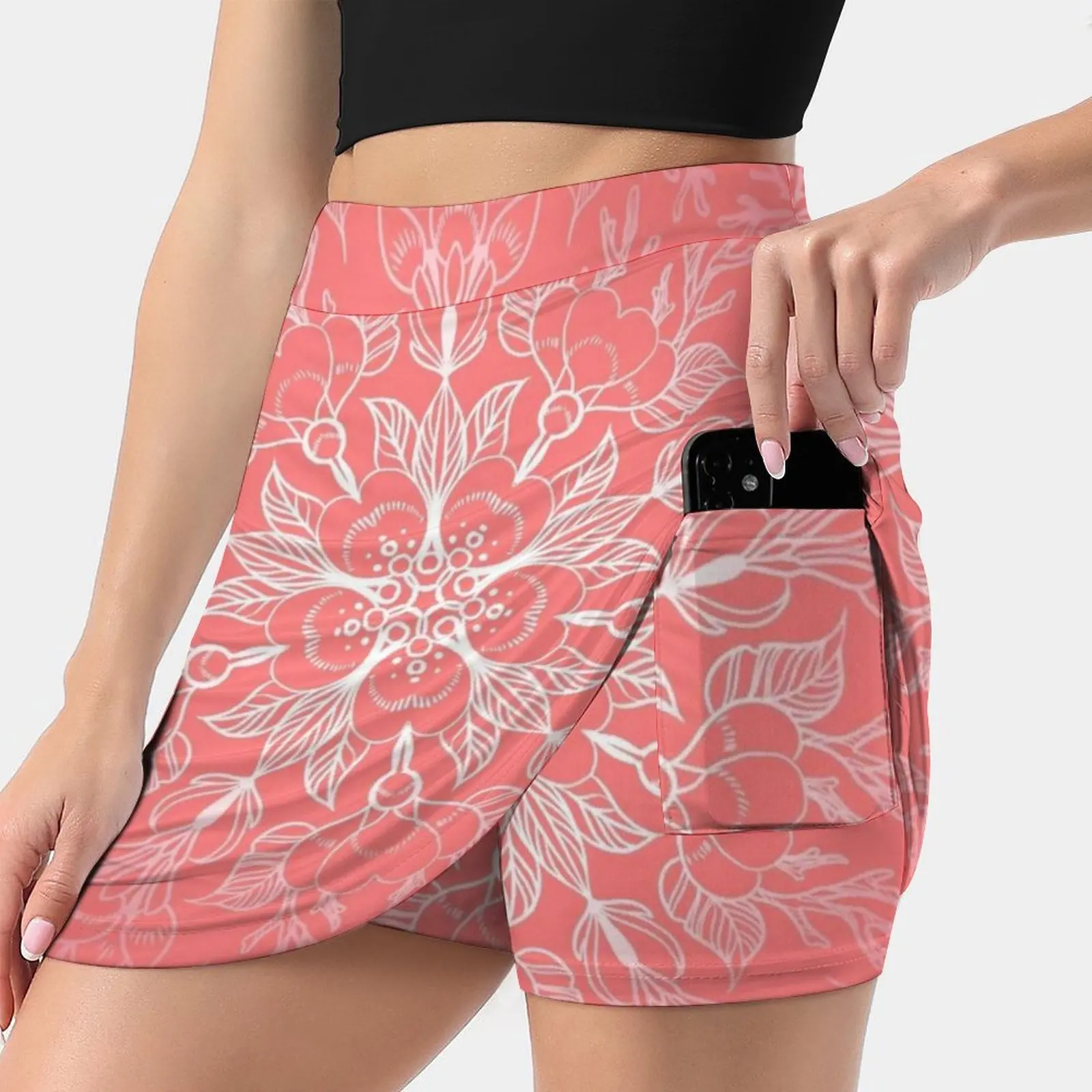 

Cherry Blossom Mandala-Coral Sakura Women's skirt Aesthetic skirts New Fashion Short Skirts Sakura Sakura Mandala Sakura Sakura