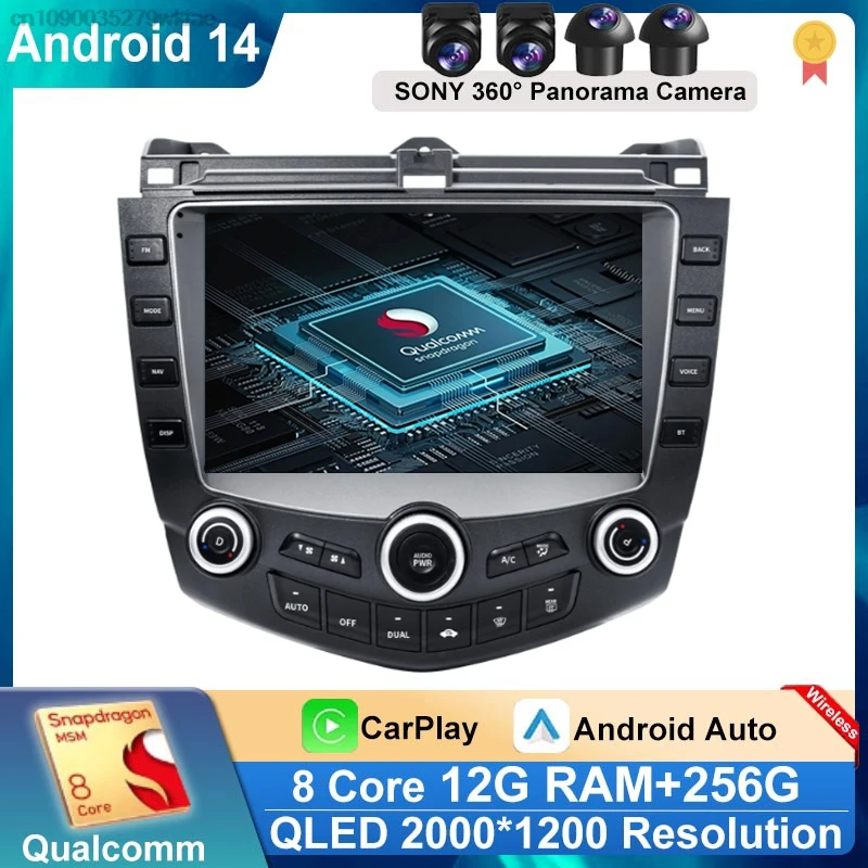 Car Radio Android 14 For Honda Accord 7 2003 2004 2005 2006 2007 GPS Carplay Multimedia Player Navigation Stereo Auto Head Unit