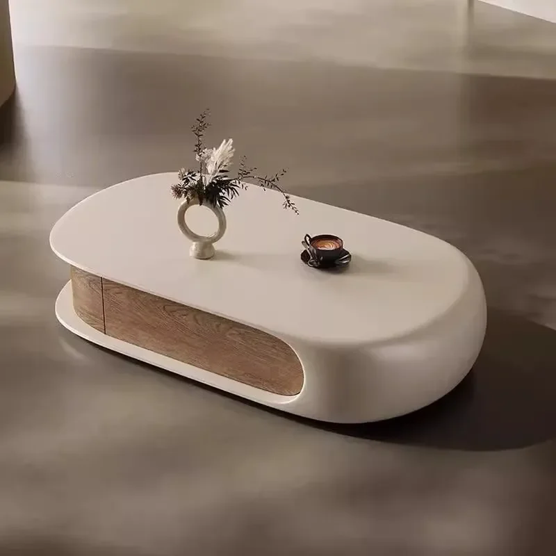 Cream style oval coffee table art simple light luxury special shape with storage