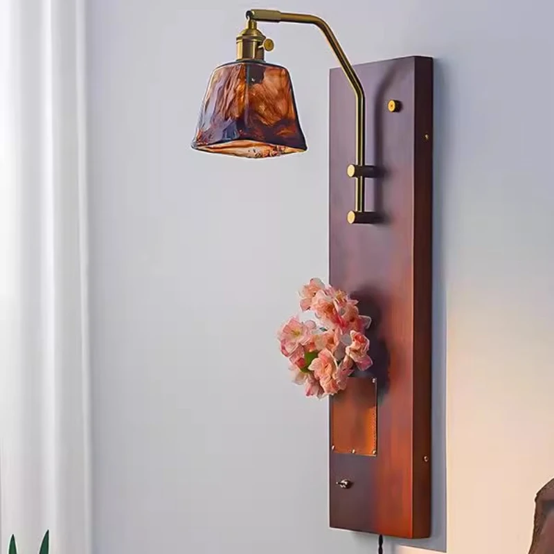 

Wiring-free wall lamp Bedroom bedside lamp Medieval wabi-sabi wind Japanese retro style homestay corridor aisle