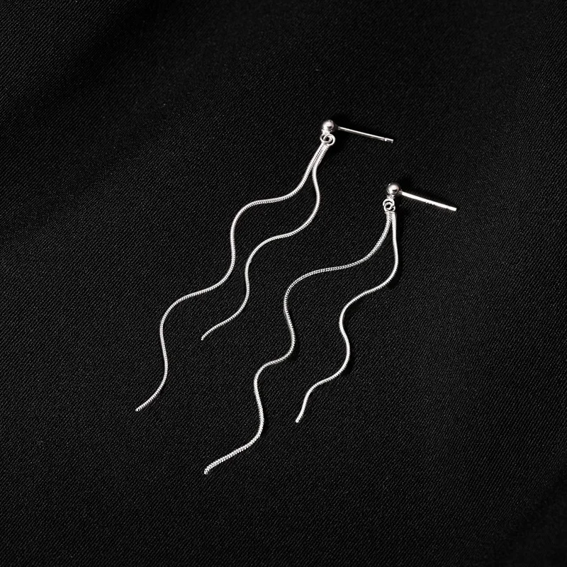 Trendy Minimalist 925 Sterling Silver Round Ball Long Tassel Stud Earrings for Woman Girl Summer Charm Jewelry Accessories Gifts