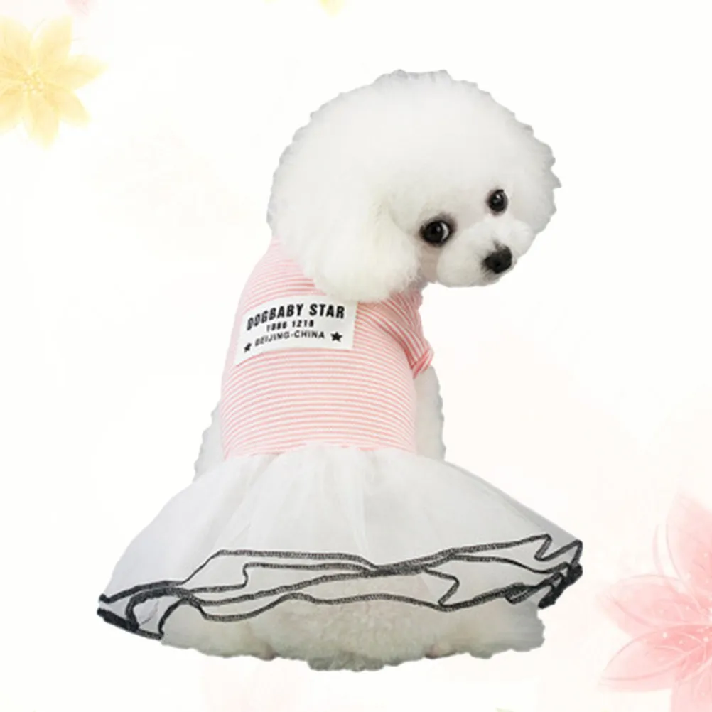 Vestido a Rayas para Mascotas, Falda para Cachorros, Bonito, Elegante y Cómodo, Color Rosa, Talla M, para Primavera, para Fotos, Paseos y Trotar