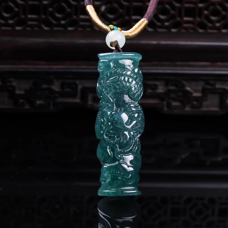

Natural A-grade Jade Blue Water Jade Pendant Dragon Pillar Zodiac Dragon Pendant Ice Seed Jade for Men and Women