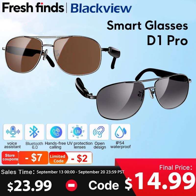 【World premiere】Blackview Smart glasses D1 Pro IP54 Open sound field voice assistant Outdoor UV protection Sunglasses