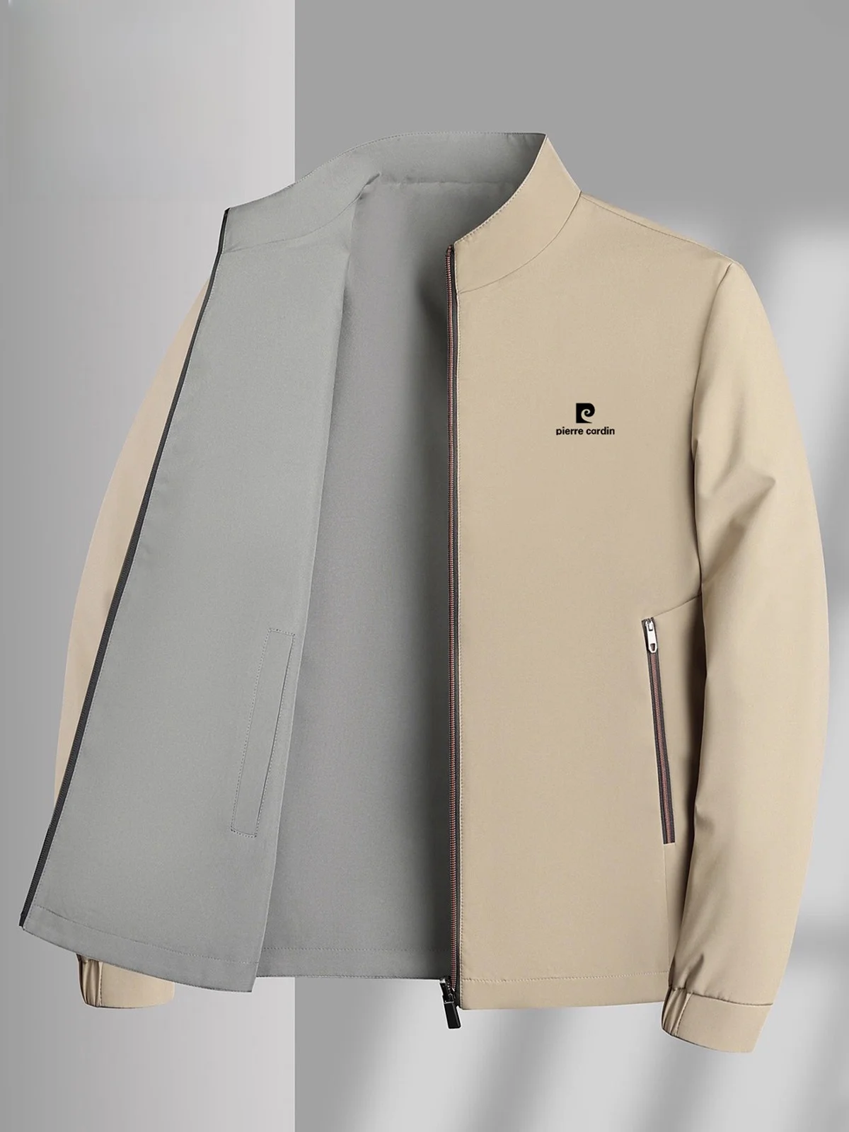

Pierre Cardin Men's Double-Sided Wear Busin Casual Jaet Stand Collar Long Sve Winter Coat Polyester Fiber Zipper Closure