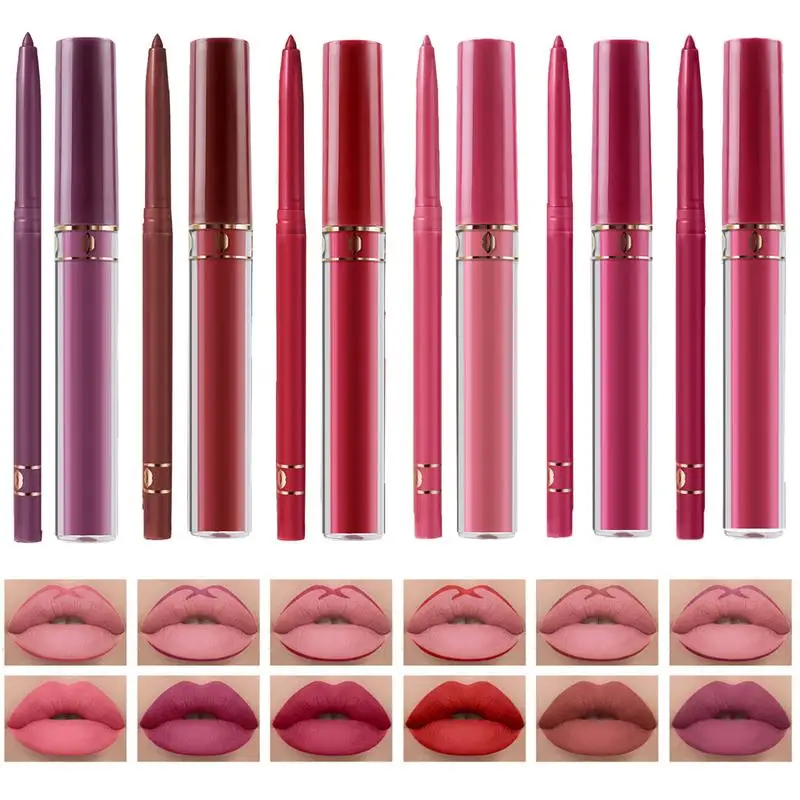 Delineador de labios 2 en 1 de larga duración, 6 colores, brillo de labios mate, lápiz de labios portátil, resistente al agua, hidratante, maquillaje de labios, Cosméticos de contorno