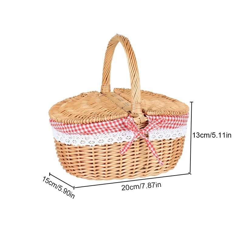 5X Country Style Wicker Picnic Basket Hamper With Lid And Handle & Liners For Picnics, Parties And Bbqs