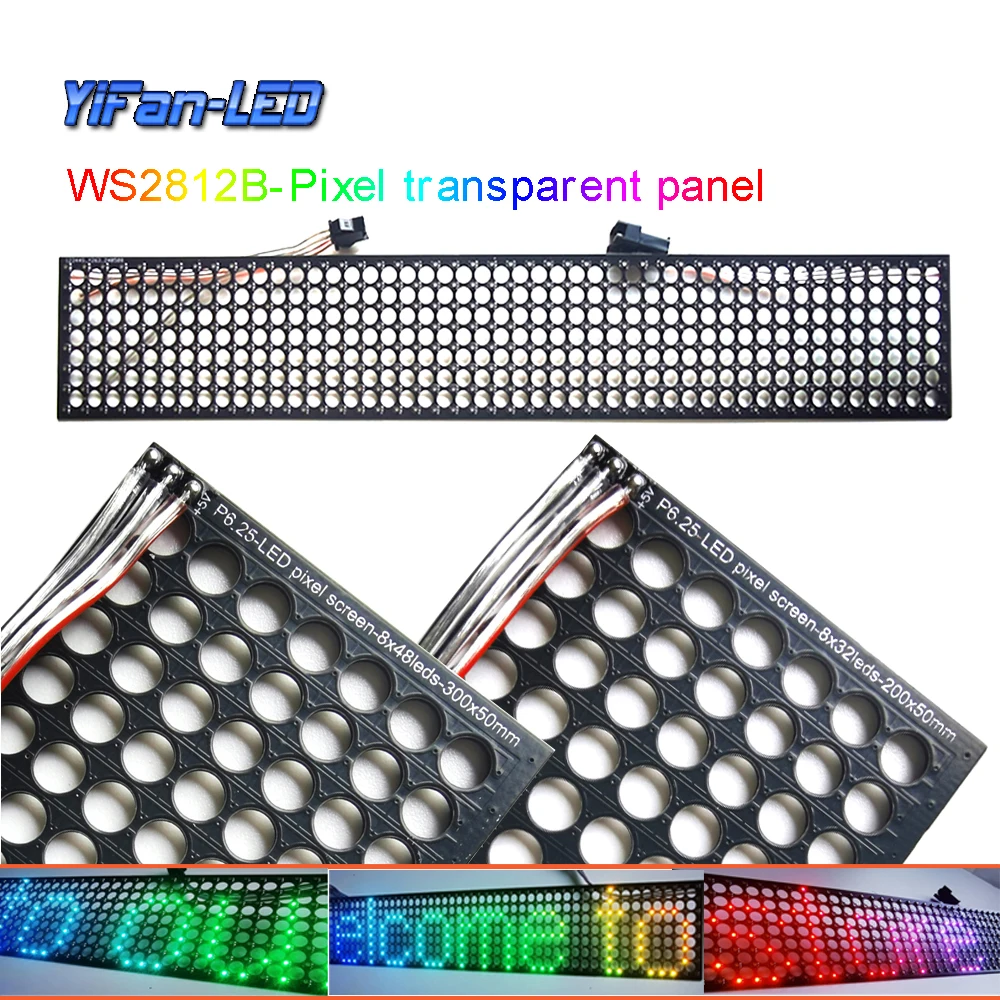 passo rgb ws2812b enderecavel painel de luz transparente digital led 8x32 8x48 pixels modulo tela matriz dc5v p5 p10 p625 01