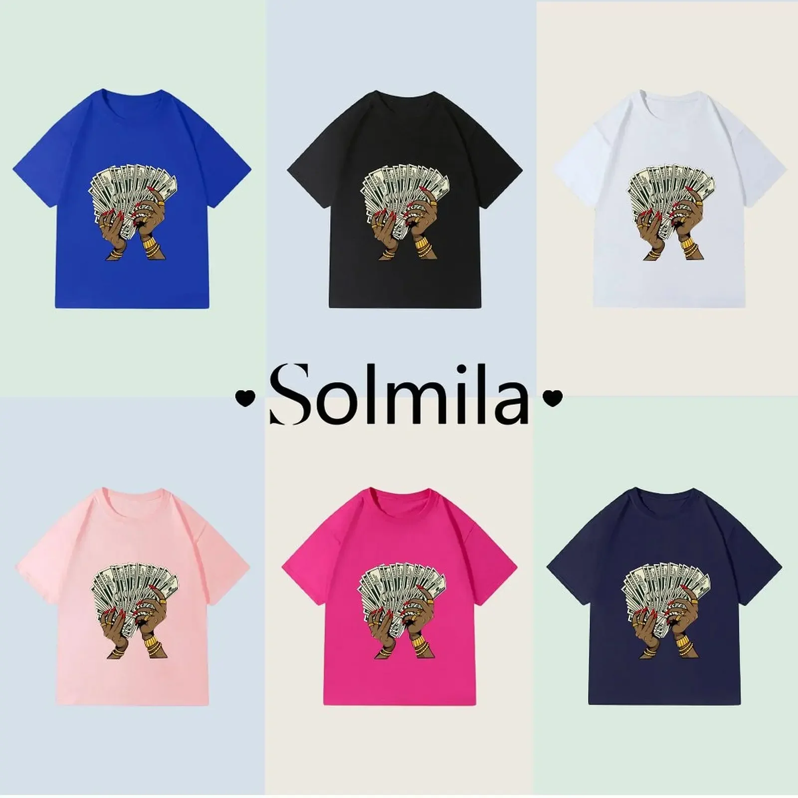 

Women Oversized Count Money Graphic Print Casual T Shirt Cotton Sreetwear Round Neck Tee Short Sleeve Top