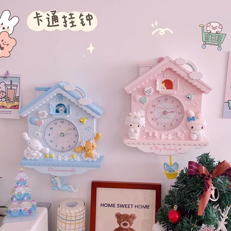 

sanrio hellokitty mymelody Cinnamoroll purin Cute bedroom decoration wall clock pendulum clock girl room wall clock