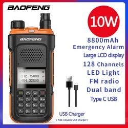 Baofeng-walkie-talkie de doble banda, Radio FM con luz LED, alarma de emergencia, largo alcance, 10w, 8800mAH, UV10 ham, 10-30KM