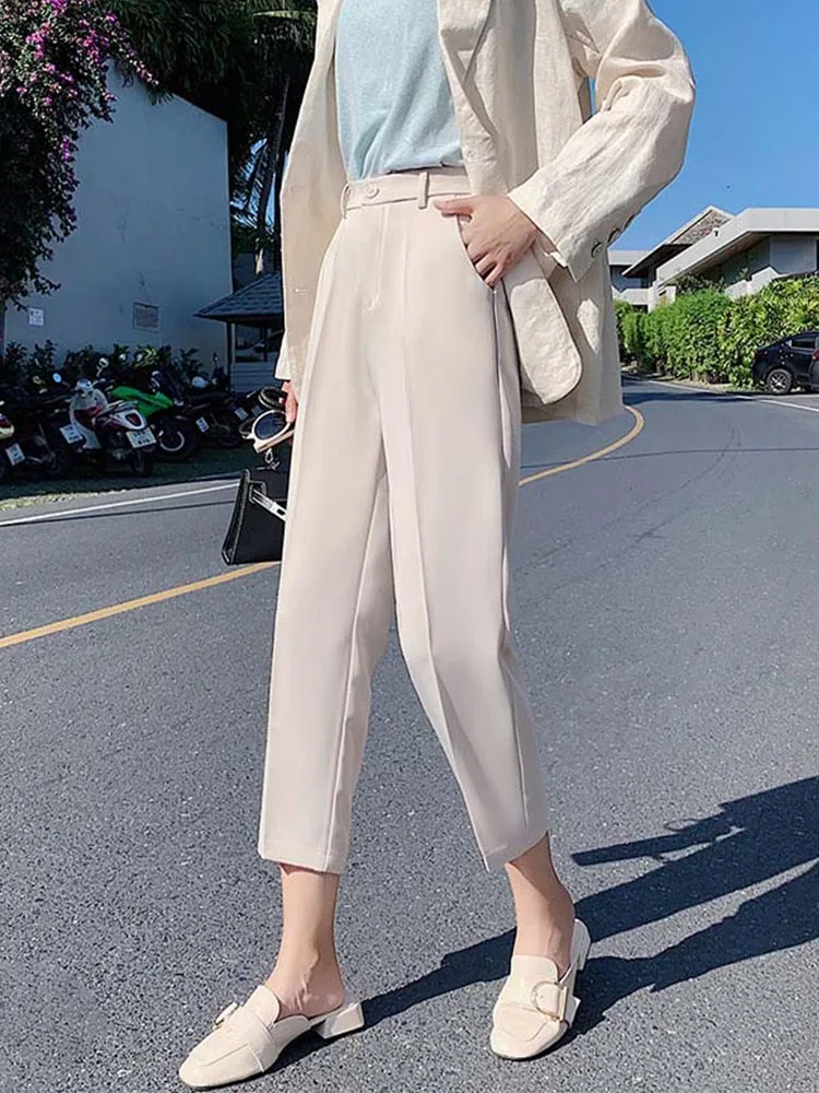 Pak Broek Vrouw Hoge Taille Broek Office Lady Harem Broek Vrouwen Broek Zwart Beige Koreaanse Mode Hoge Kwaliteit Capri 'S