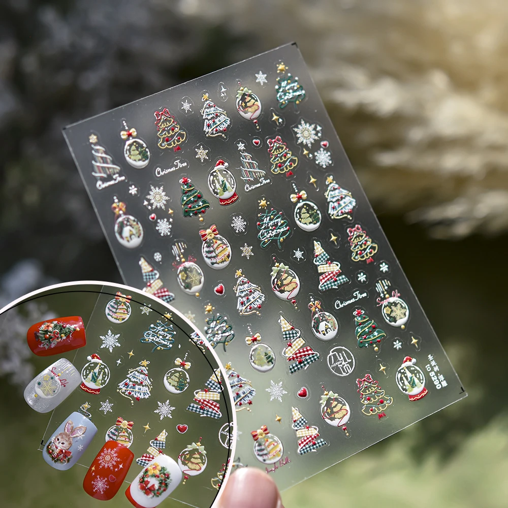 Weihnachtsbaum Schneeflocke Girlande Jingle Bell geprägter Kleber Relievo Nagelaufkleber Nagelzubehör 5D Dekorationen Abziehbilder