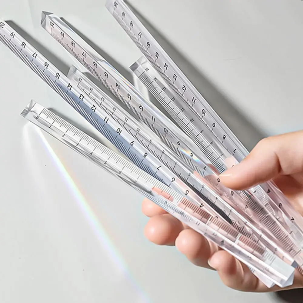 Accurate Scale on Both Sides Acrylic Triangular Rulers Transparent Straight Ruler Students Stationery Measuring Tools
