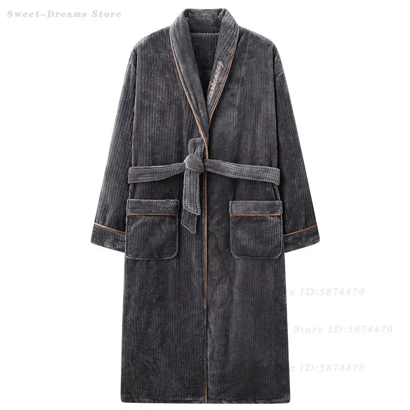 كبير الحجم 3XL 4XL كيمونو دش رداء للرجال الخريف الشتاء الدافئة البشكير ثوب لينة الفانيلا ملابس المنزل مع جيب ثوب النوم