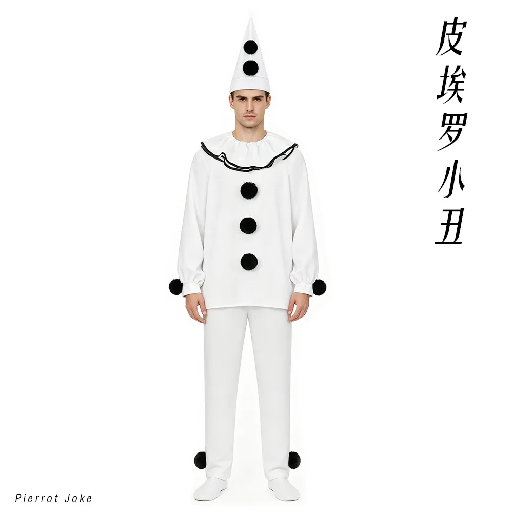 Costume de scène Pierrot Clown pour homme, tenue de mime vintage, déguisement de scène pour Halloween, carnaval, Comic-Con, Takerlama