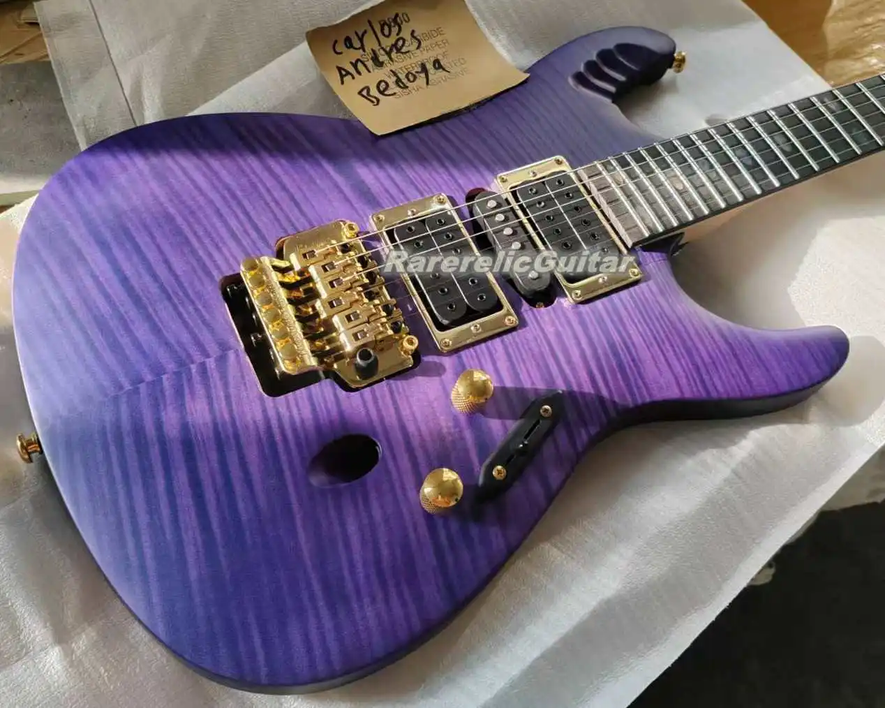 Promotion Herman Li EGEN Matte Purple Flame Maple Top Electric Guitar Floyd Rose Tremolo Bridge, Abalone Oval Inlay, HSH Pickups