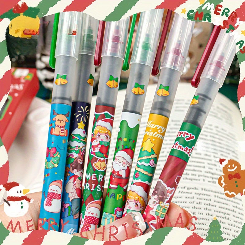 12pcs Christmas Gel Pens - Fine Tip, Retractable, Smooth Writing | Festive Holiday Designs, Perfect for Gifts & Office Supplies