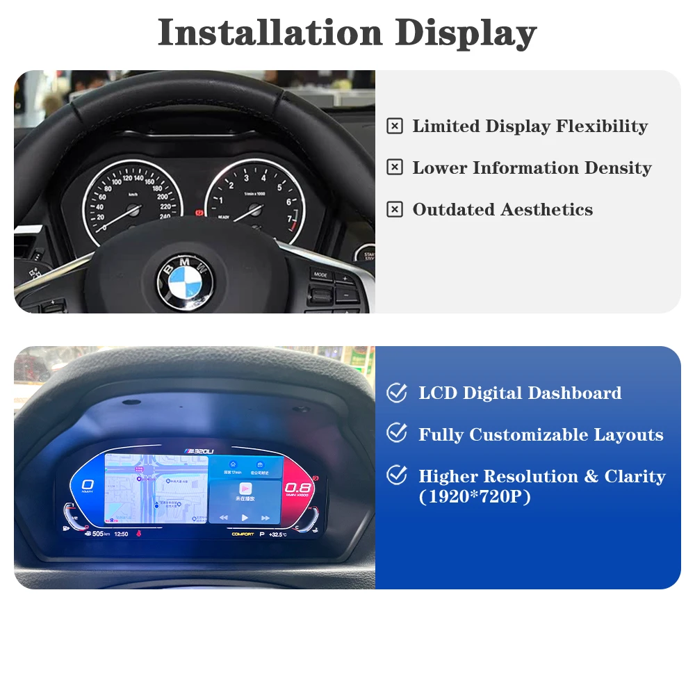 12,3" 1920*720 Linux Digital Display Cluster für BMW 5/6 Serie E60 E61 E63 E64 Wireless CarPlay Android Auto LCD Dashboard TPMS – Detail 3
