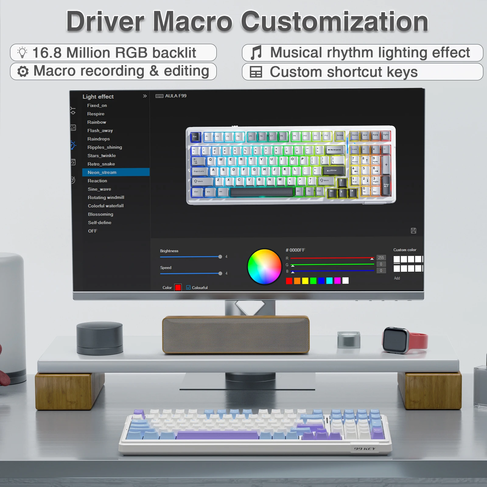 AULA F99 Wireless Mechanical Keyboard Tri-Mode Hot Swappable Custom Keyboard Gasket Structure for PC/Tablet/Xbox/PS4/PS5