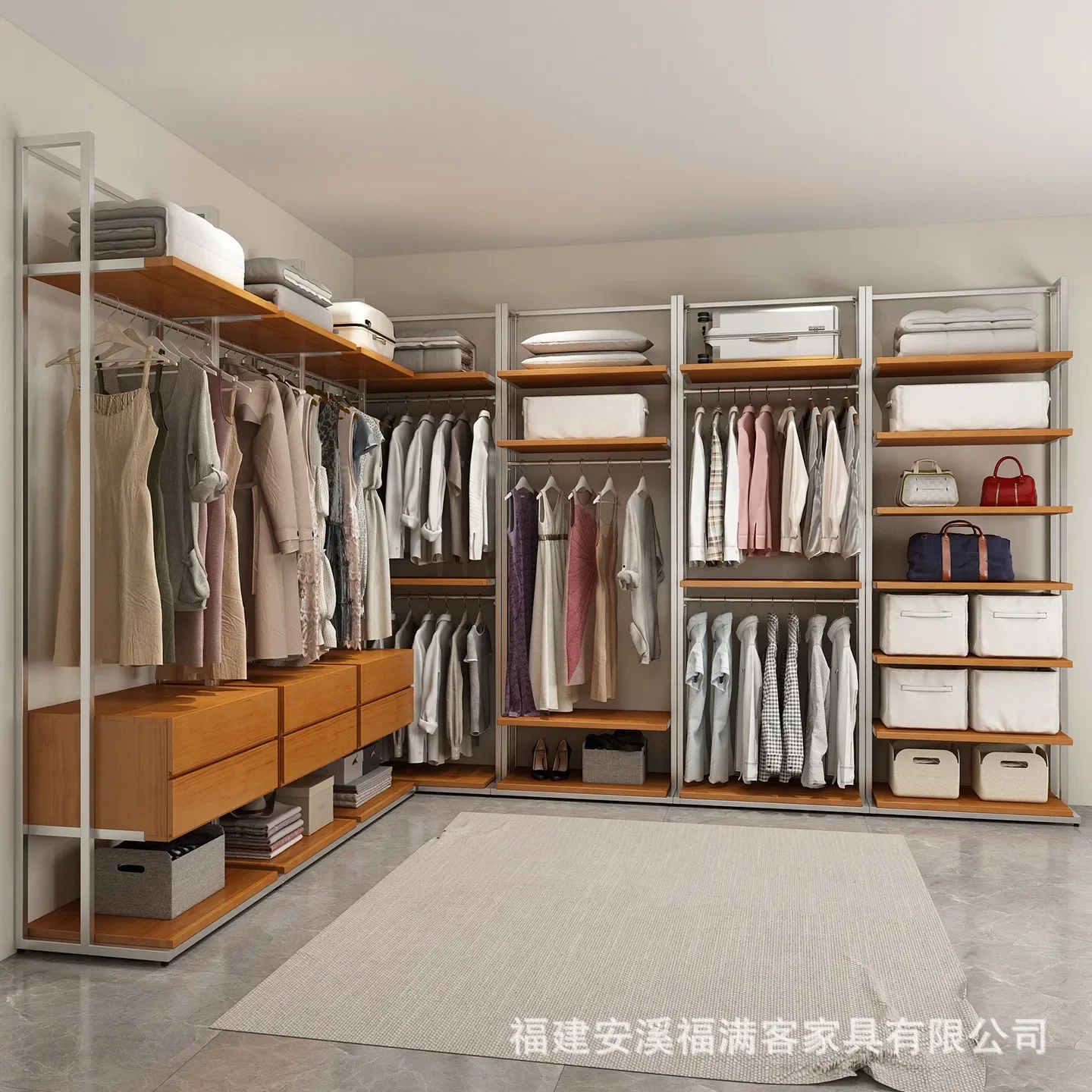 Metal wardrobe 2025 new popular full iron steel frame structure corner solid wood bedroom home cloakroom