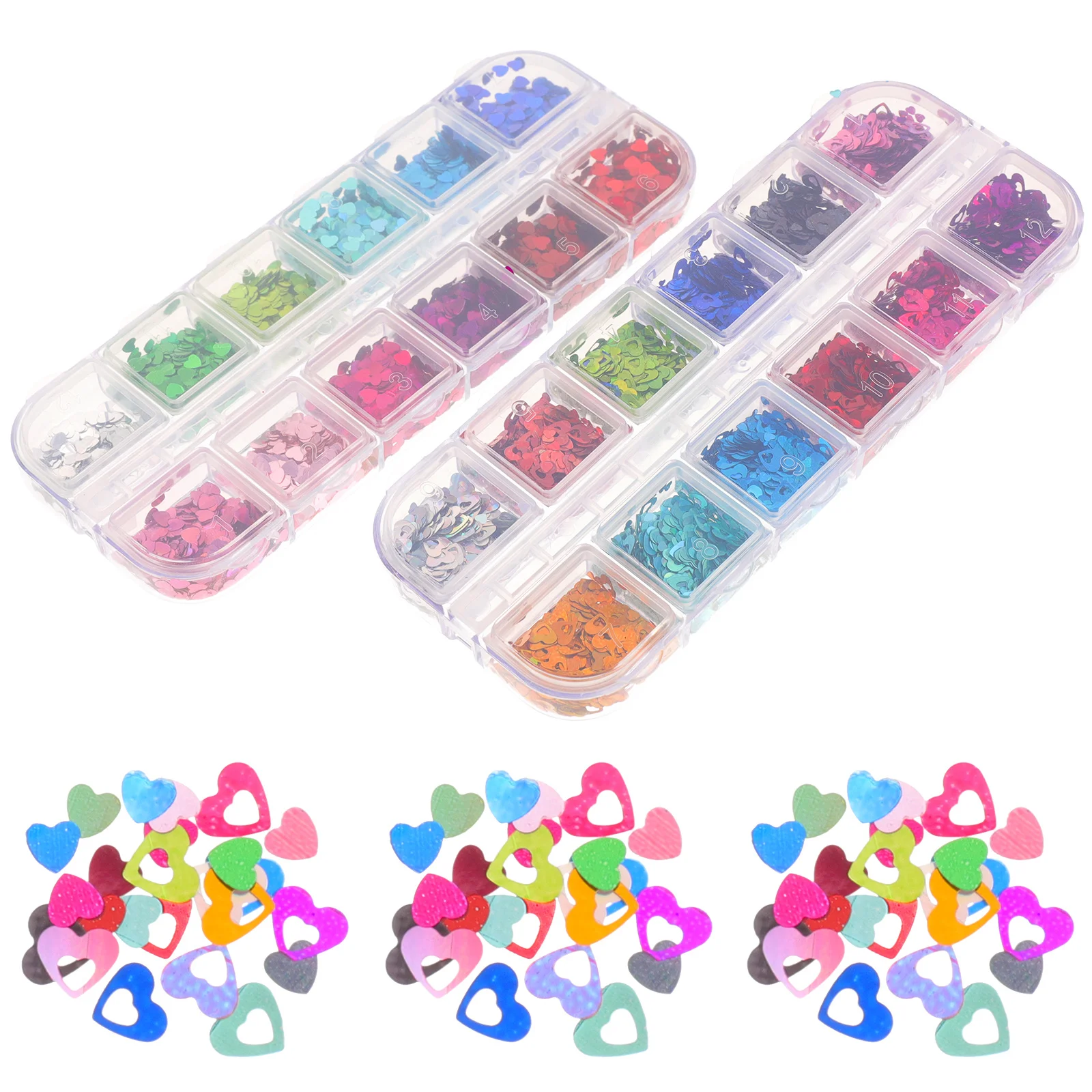 2 صناديق القلب مسمار الفن DIY يلمع الترتر صالون الأظافر اكسسوارات مانيكير لوازم ماكياج بريق الترتر للحزب
