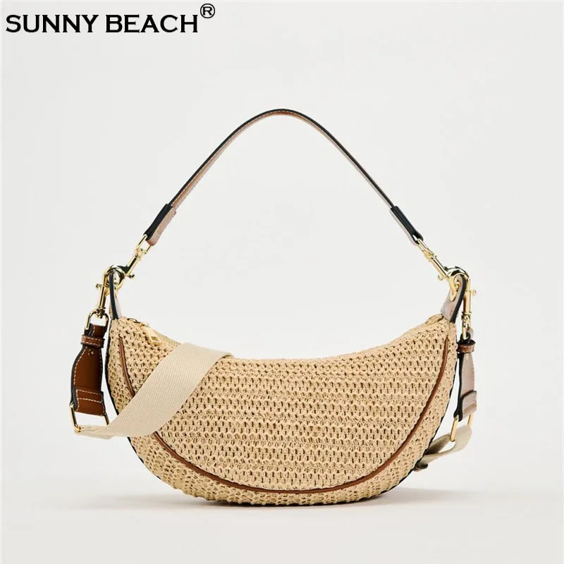 

Vivi богемные соломенные сумки женские сумки на плечо вязаная ручная сумка повседневная женская сумка полумесяц кошельки для покупок