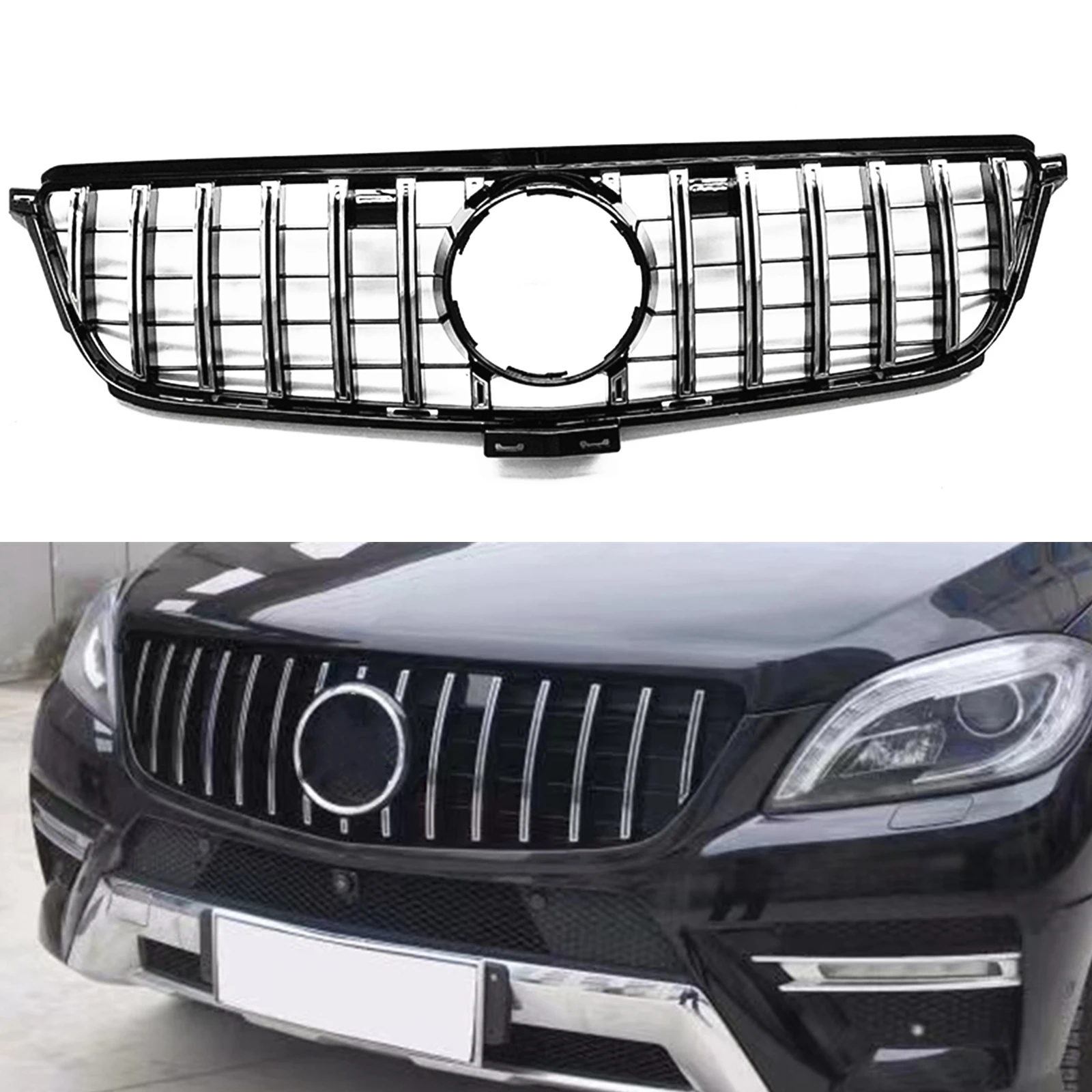 For Mercedes Benz W166 ML Class 2012-2015 ML300 ML350 ML400 Grille Front Grills GT Style Black/Silver Car Upper Bumper Hood Mesh