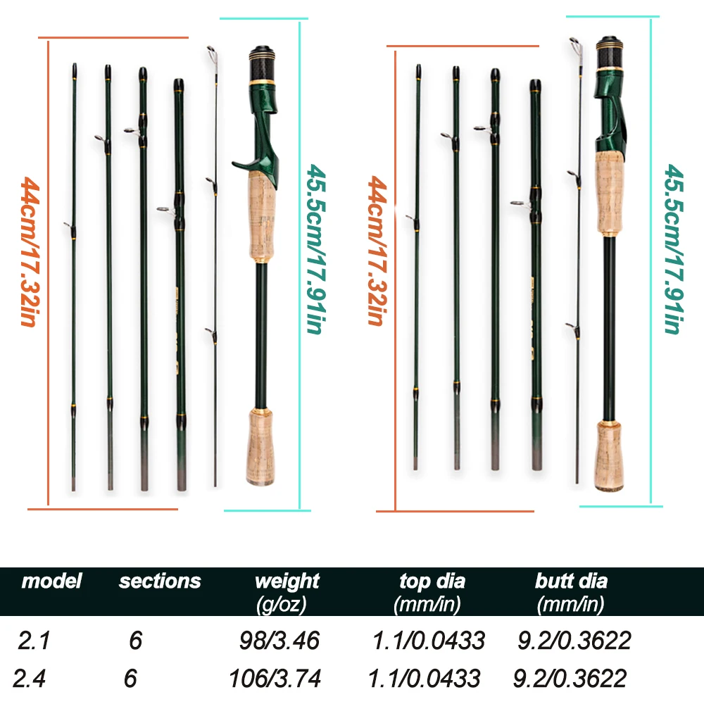 Caña Baitcasting Carbono 6 secciones – Pesca mar y roca 2,4m - imagen 2