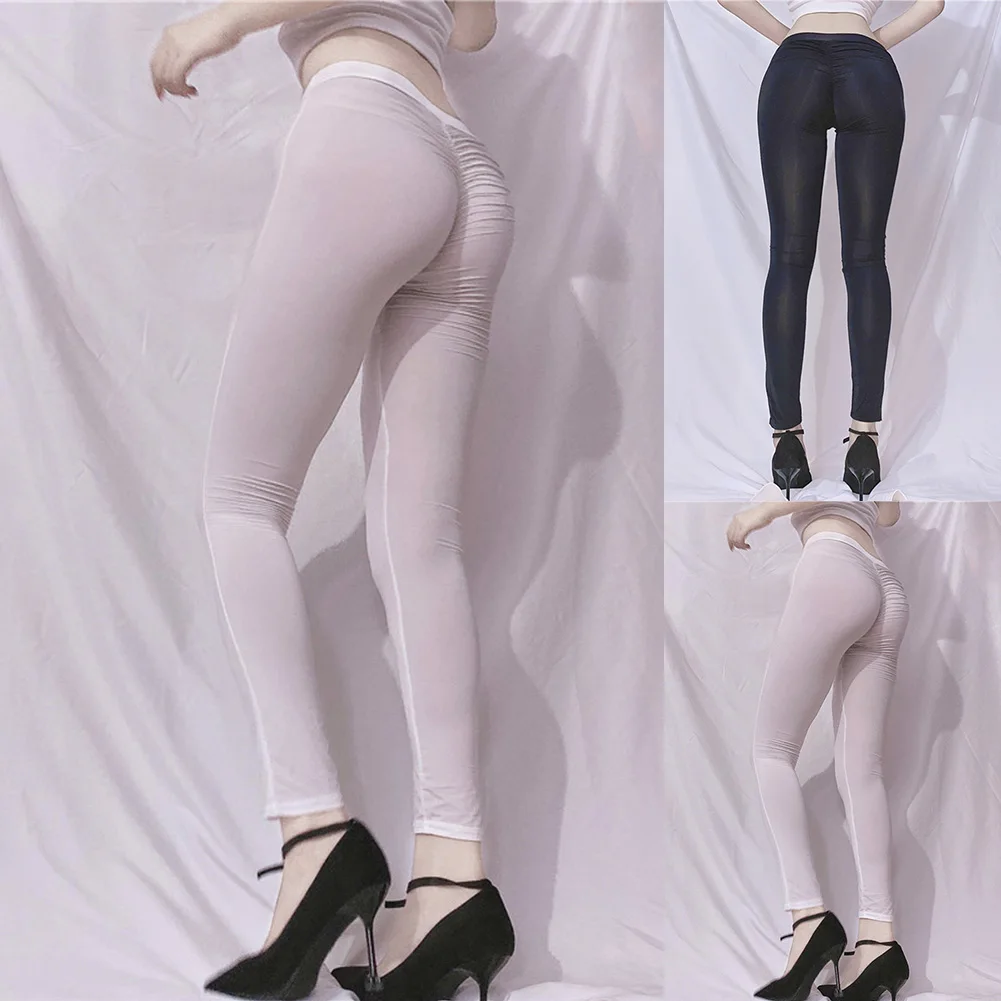 Damen Eis Seide sexy plissiert durchsichtig Leggings hoch elastisch schiere dünne dünne Yoga hosen Hose weibliche Yoga hosen Leggings