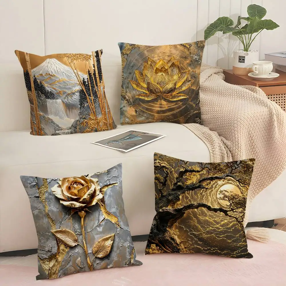 

Golden Tree And Moon Abstract Painting Pillow Case Sofa Decorative Home Double-sided Printing Short Plush Cushion Pillow Cover