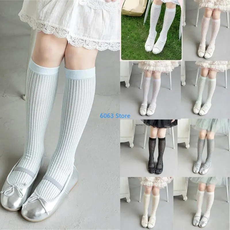 

Cotton Piled Up Socks Elegant Girls Middle Calf Length Socks for Children with Solid Color for Casual Festival Wear