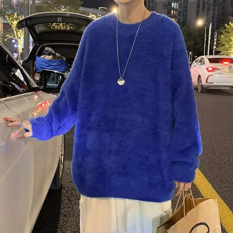 

Мужской вязаный свитер большого размера, круглый, чистый цвет, осень-зима, модная ленивая пряжа, корейский Sle 250 Pou