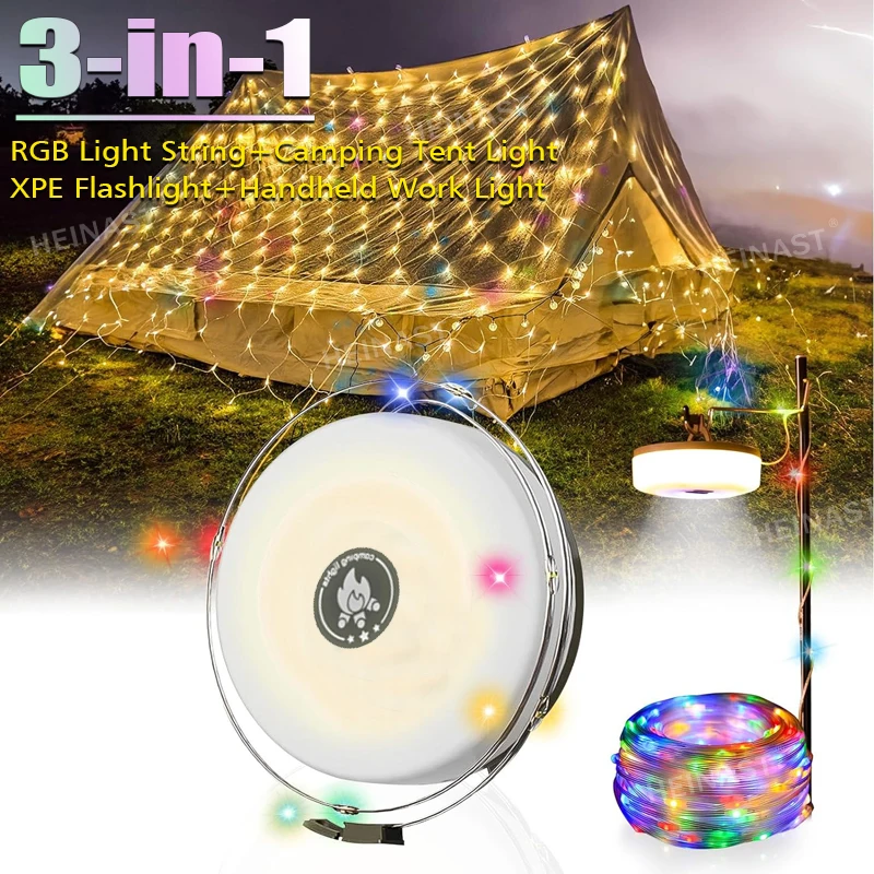 3-In-1Camping Light String Outdoor Rechargeable LED Strip Light Portable Work Lamp Emergency Light For Hiking Tent Holiday Decor