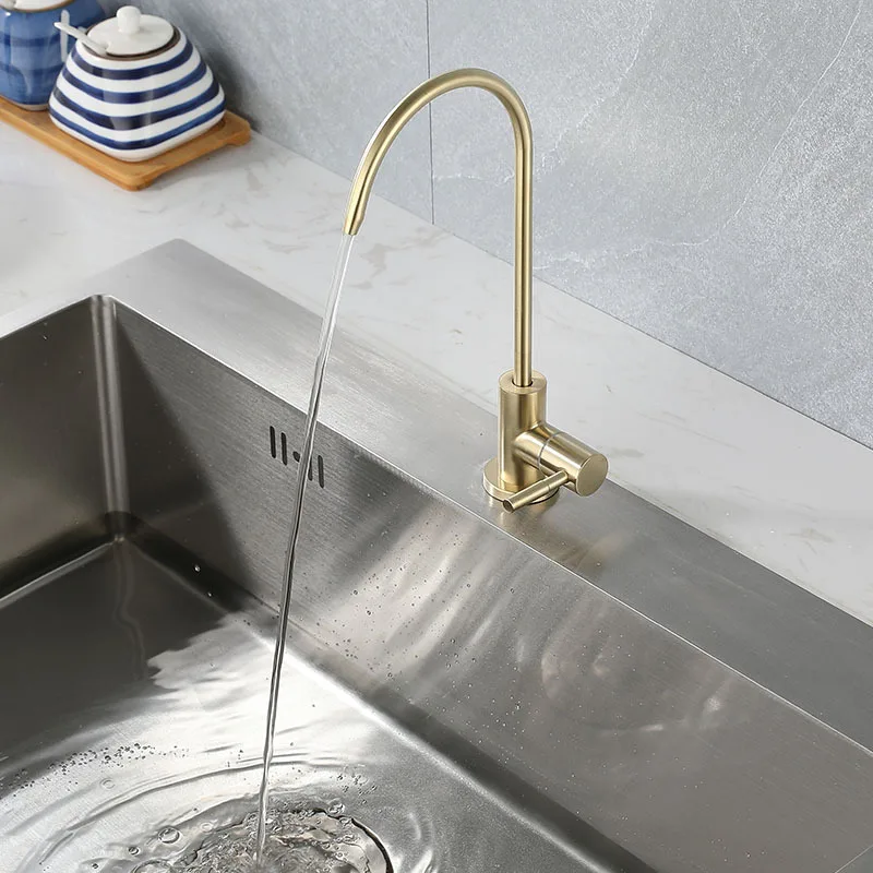 Brushed Gold Kitchen Faucet Direct Drinking Tap Single Cold Water Sink Tap Stainless Steel Anti-Osmosis Purifier Faucet 1/4 Inch