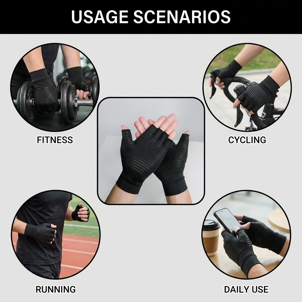 Copper Fiber Half Finger Gloves With Anti Slip Silicone Design For Sports And Daily Use