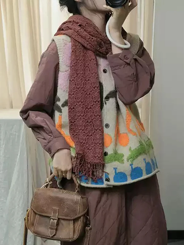 الفنية Fre فضفاضة عادية كل مباراة مفتوحة سترة محبوك سترة المرأة الخريف الشتاء Faion لينة متوسطة النايلون الكرتون طباعة #3