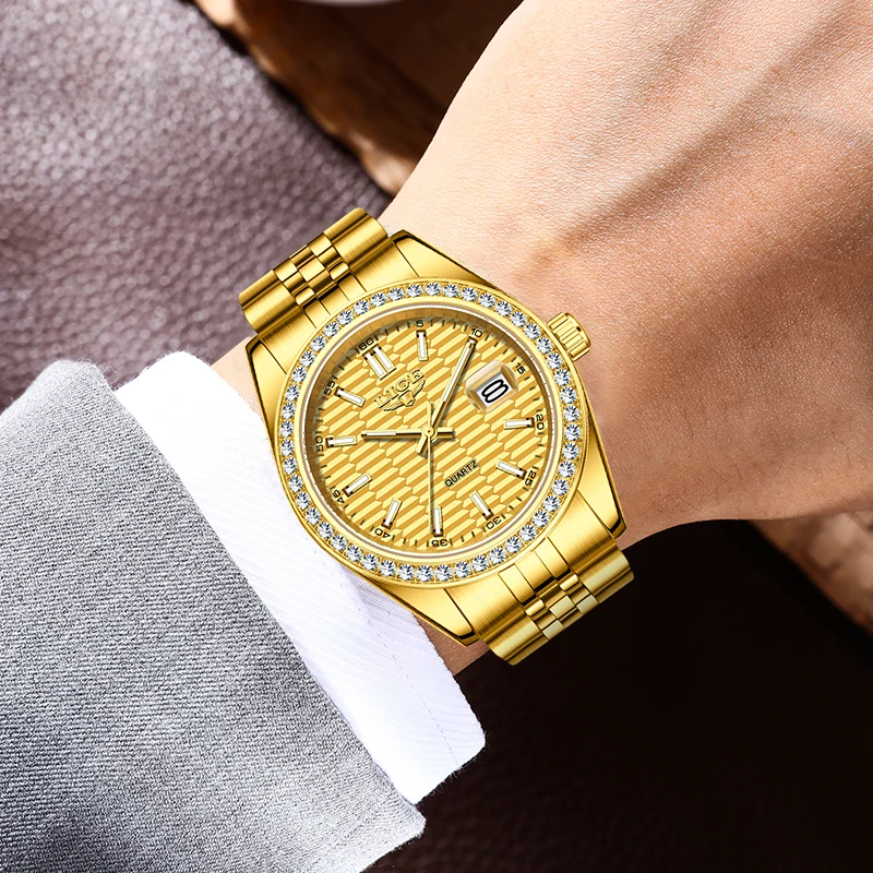 

LIGE лучший бренд модные мужские золотые часы с бриллиантовым циферблатом роскошные часы мужские водонепроницаемые светящиеся кварцевые наручные часы Reloj Hombre