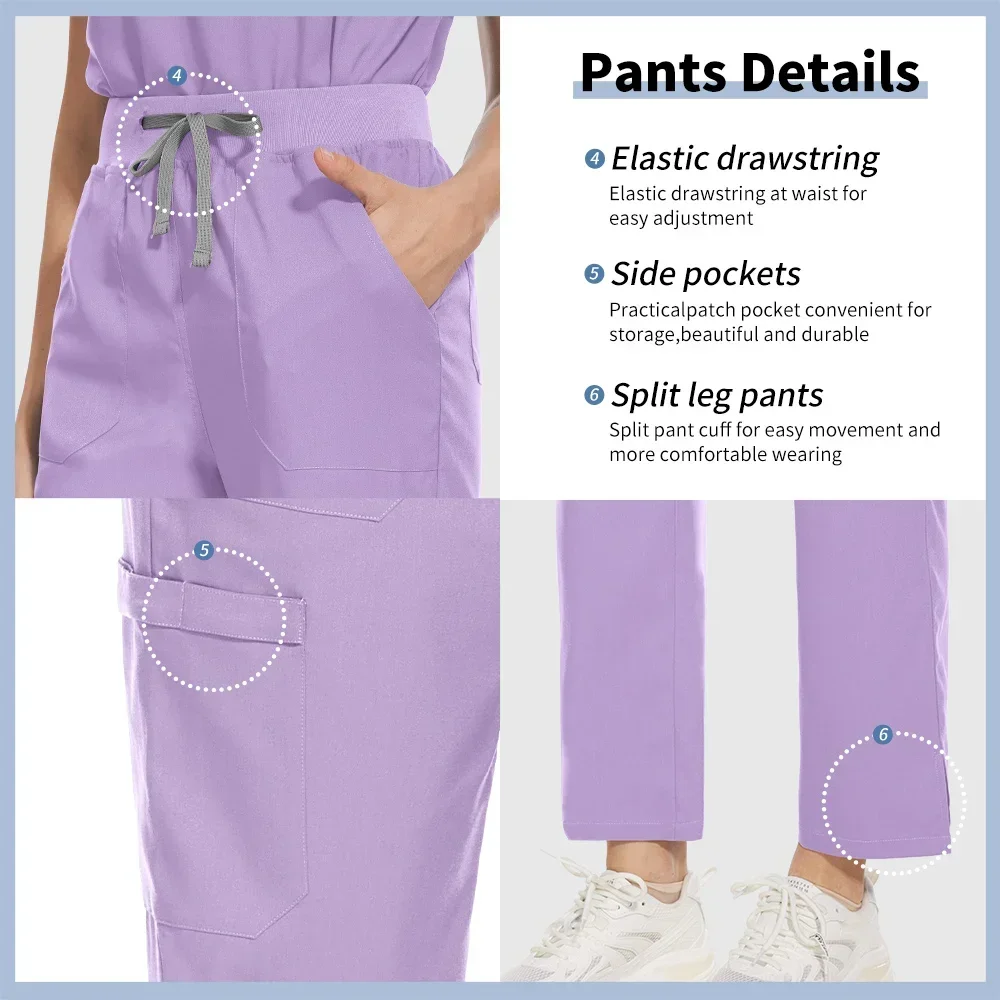 Niaahinn Solid Color Dentistry Surgical Uniforms Unisex V-neck Beauty Salon Work Clothes Pet Grooming Vet Scrubs Nurse Uniforms