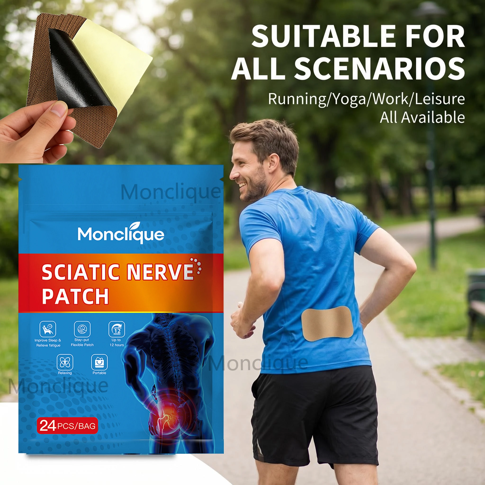 Parche de masaje para nervio ciático, parche para el cuidado de la salud, vendaje de soporte lumbar, herramientas transpirables para relajación muscular, 24/96 Uds.
