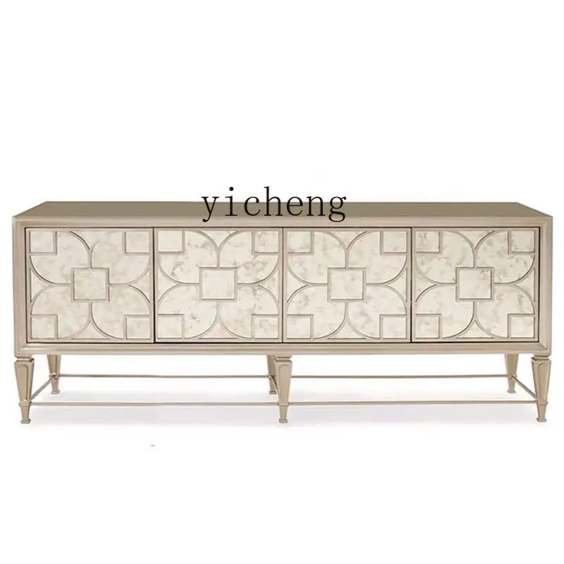 light luxury living room solid wood TV cabinet decorative cabinet modern retro mirror glass simple coffee table combination